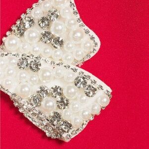 Pearl and Rhinestone Bow Brooch